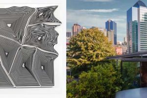 Left: Parca butub paper cut. Right: Drone shot of installation. Contemporary artist Seckin Pirim.